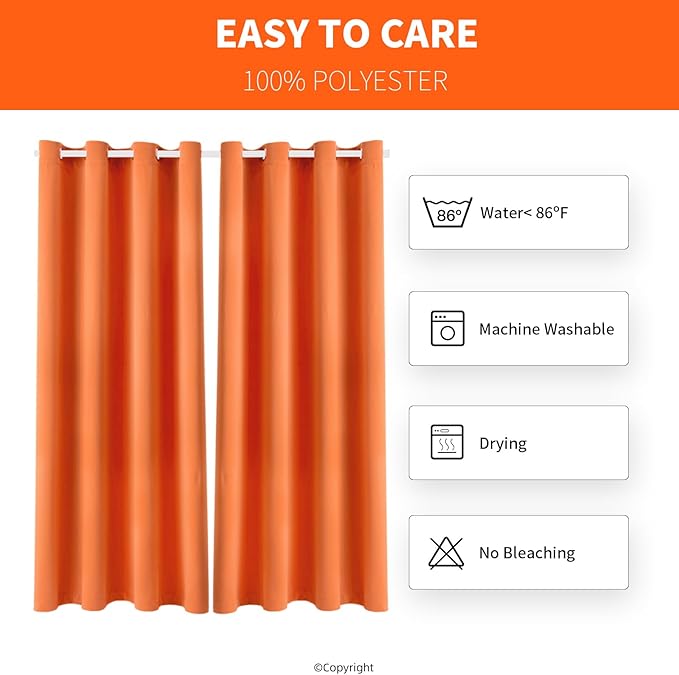 DIVA EN CAMINO DEC Outdoor Patio Curtain Waterproof Darkening Thermal Insulated Indoor Curtains for Bedroom, Porch, Living Room, Pergola, Cabana, W52 x L72, Orange, Set of 2 Panels - Image 7
