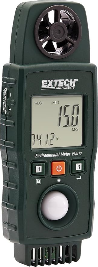 Extech EN510 10-in-1 Environmental Meter - Measures Air Velocity, Light, Sound, Temperature, Humidity, Dew Point, Wet Bulb, Heat Index, Wind Chill, Portable Multi-Function Tester with Backlit LCD - Image 3