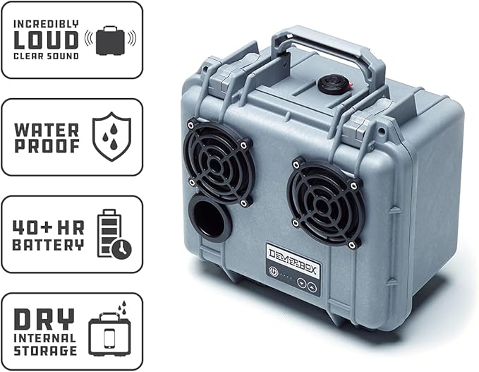 DemerBox: Waterproof, Portable, and Rugged Outdoor Bluetooth Speakers. Loud Sound, Deep Bass, 40+ hr Battery Life, Dry Box + USB Charging, Multi-Pairing Party Mode. Built to Last (Jetport Silver, DB2) - Image 4