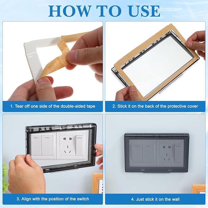 Waterproof Switch Cover Double Outlet Low Profile Wall Protector Ultra-Thin Self-Adhesive Splash Resistant Switch Guard for Bathroom Kitchen Safety - Image 4