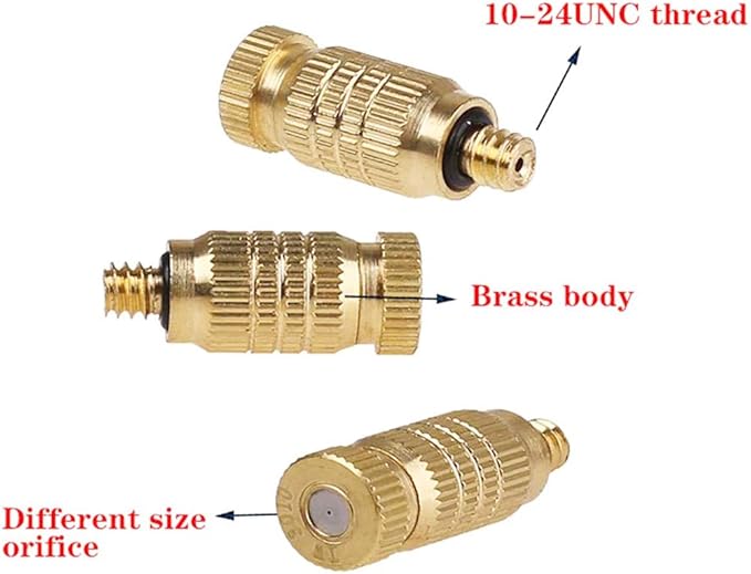 Brass Misting Nozzle, 10 Pack High Pressure Spray 10/24 UNC Outdoor Anti-drip Fogging Spray Head Misting System Tips for Landscaping Outdoor Cooling System (0.012 Orifice) - Image 7