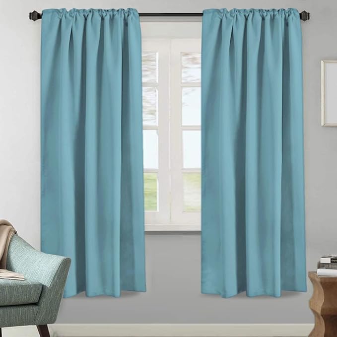 H.VERSAILTEX Blackout Curtains Thermal Insulated Window Treatment Panels Room Darkening Blackout Drapes for Living Room Back Tab/Rod Pocket Bedroom Draperies, 52 x 72 Inch, Aqua, 2 Panels - Image 2