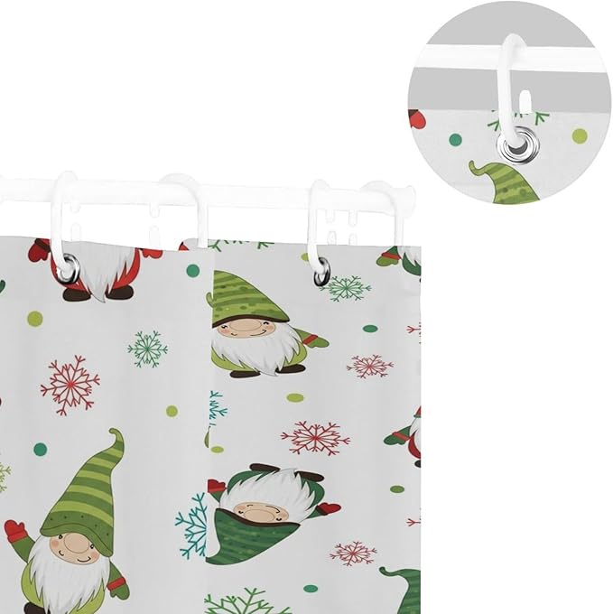 Christmas Gnome White Shower Curtain Liner 72×72 inch for Bathroom Curtain Anti Mold Shower Curtain with Hooks Shower Accessories - Image 5