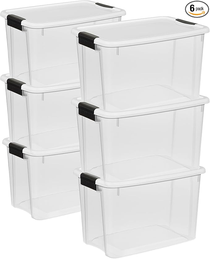 Sterilite 6-Pack Ultra Latching Box, Storage Bins with Lids, Clear Plastic, 30 Quart - Heavy-Duty Organizing Containers for Closet, Bathroom, and Office by Sterilite