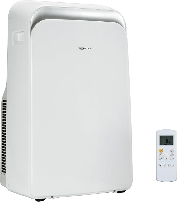 Amazon Basics 4-In-1 Portable Air Conditioner with Remote, Timer, Sleep Mode, Auto Swing, Cool/Heat/Dry/Fan-Only Functions, 13500 BTU (ASHRAE), Cools Up to 550 Sqf, Energy Saving, White by AmazonBasics