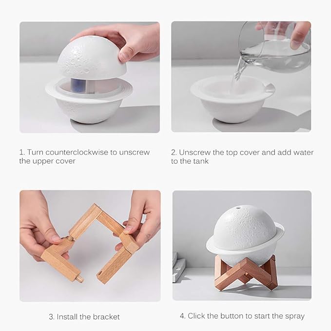 Moon Lamp Humidifier, 2 in 1 Moon Night Light & Humidifiers with USB Recharge, 3 Colors 3D LED Moon Light with Stand, Aromatherapy Diffuser for Kids Friend Lover Birthday Gift Bedroom Home Decor 200ml - Image 6