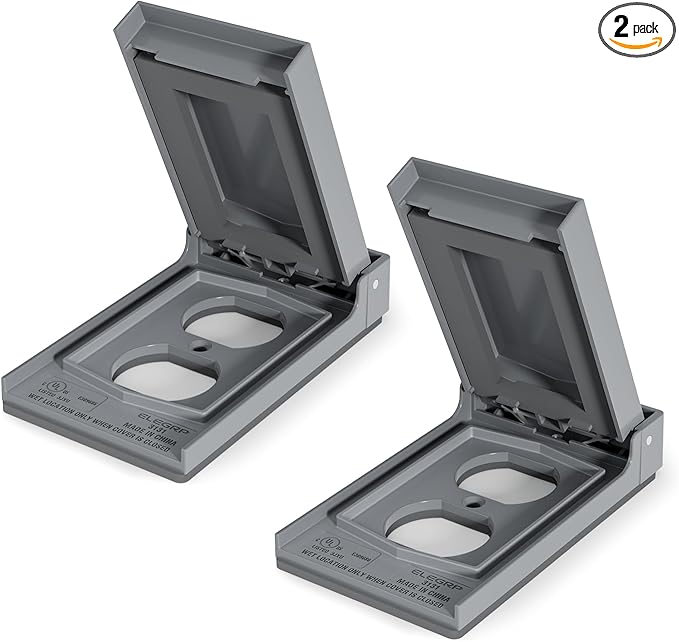 ELEGRP Vertical Outdoor Cover for Duplex Receptacles, Weatherproof Wall Plate, Outdoor Electrical Outlet Cover, Standard Size 1-Gang 4.85” x 2.82”, Thermoplastic, 2 Pack, Grey by ELEGRP%7CELEGROUP