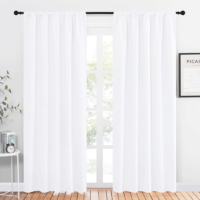 NICETOWN White Bedroom Curtain Panels - Multi-Function Noise Reducing Performance Window Treatment Thermal Insulated Rod Pocket Room Darkening Drapes for Nursery (2 Panels, 52 by 84) by NICETOWN