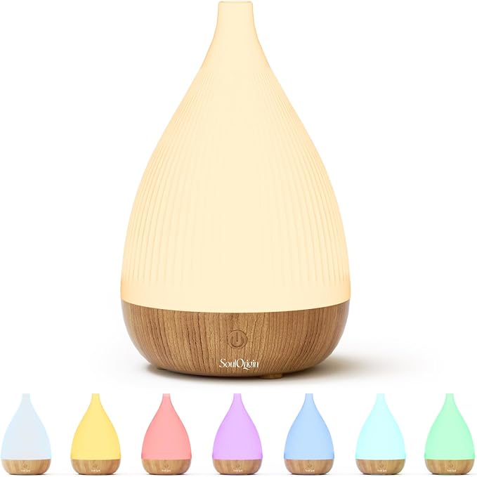 Ultrasonic Essential Oil Diffuser, Home Fragrance Aroma Diffuser with Auto Shut-Off, 8-Color Night Light & Ultra-Quiet Operation, BPA-Free Portable Aromatherapy Humidifier for Home (Light) by SoulOrigin