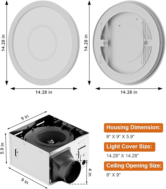 Fitop Bathroom Exhaust Fan with Light, 130 CFM 47W Ceiling Mount Shower Ventilation Exhaust Fan, 1.5 Sones Bathroom Vent Fan with Light, 1100LM LED Light 3000K/4000K/5000K (Silver) - Image 6
