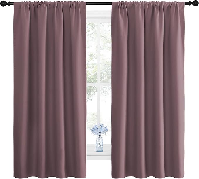 NICETOWN Blackout Curtains for Living Room, Darkening Window Curtain Panels, Easy-Care Solid Thermal Insulated Draperies/Drapes for Daughter Room (Dry Rose, 2 Panels, 42 by 63) - Image 2