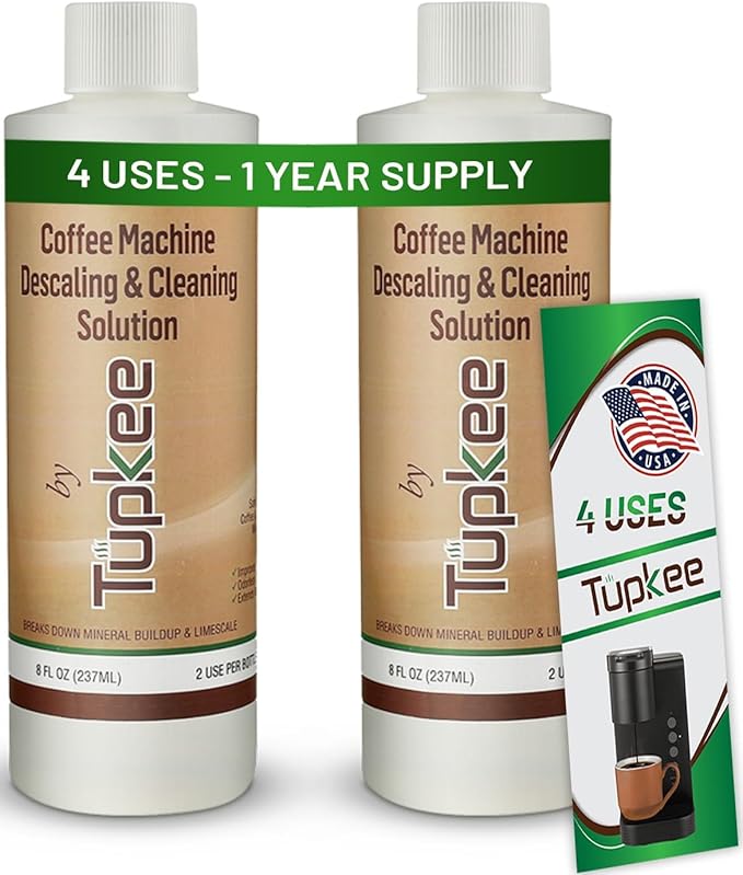 Descaler (2 Pack, 2 Uses Per Bottle) - Made in the USA - Universal Descaling Solution for Keurig, Nespresso, Delonghi and All Single Use Coffee and Espresso Machines by Tupkee