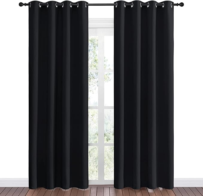 NICETOWN Blackout Curtain Panels 86 inches - Light Reducing Thermal Insulated Solid Grommet Blackout Curtains/Panels/Drapes for Living Room (Set of 2, 55 inches by 86 Inch, Black) - Image 2