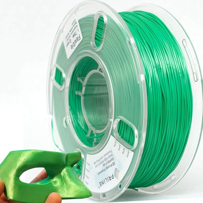 TPU Filament，PRILINE 98A TPU Flexible Soft 3D Printer Filament，1KG 1.75mm Spool Durable Flexible Material, Green by PRILINE