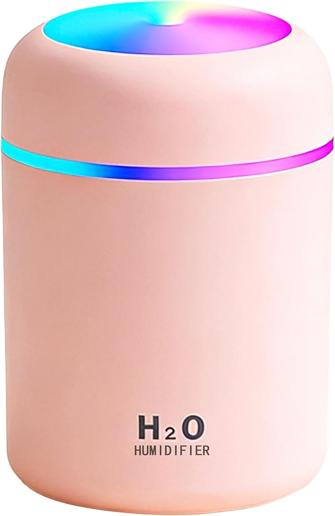 300ml USB Cool Mist Small Humidifier with Colorful Lights,Portable Mini Humidifier, Perfect for Bedroom, Office, Plants, travel & Car, Pink by Unknown