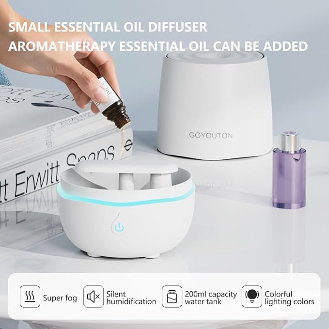 Essential Oil Diffuser, 200ML Diffusers for Home Scent Aromatherapy Diffuser Air Desk Humidifier Oil Diffuser romfor Bedroom Room Office with 7 Color LED Lights Quiet Waterless Auto Shuts-off (White) - Image 6