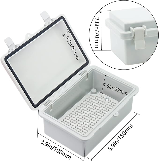 Junction Box, Hinged Cover IP67 Waterproof ABS Project Box with 2 NPT 1/2" Cable Gland, Electrical Box Enclosure with Mounting Plate & Wall Bracket 5.9 x 3.9 x 2.8inch(150x100x70mm) - Image 3