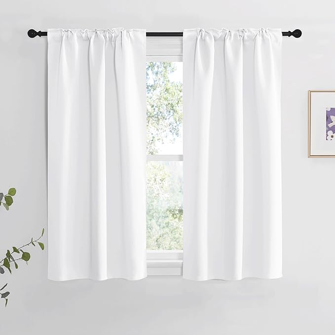 NICETOWM Window Treatment Curtain Panels - (White Color) W34 x L54, 2 Pieces, Semi Blackout Window Treatment Drape Panel for Kids Bedroom - Image 2