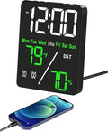 Digital LED Alarm Clock with Thermo-Hygrometer,Dual Alarms,Snooze,Date & Year Display,12/24 Hour Switch,Weekdays,DST,Auto Dimmable with 3 Brightness Levels,USB Output (5V1A) (White+Green Digits) by Unknown