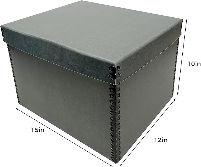 Lineco Record Storage Box 12x15x10 inch. Extra-Durable Filing Archival Cartons for Long-Term Storing Important Documents, Papers, Photos or Prints. Acid-Free Gray Boxboard, 1 Pack - Image 2