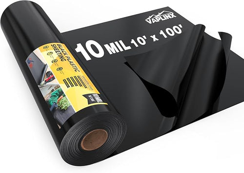 10 Mil Black Plastic Sheeting 10x100 FT – UV Protection Poly Sheeting Polyethylene Film, Black Plastic Rolls for Garden, Crawl Space Vapor Barrier, Construction, Landscaping, Weed, Moisture Control by VAPLINX
