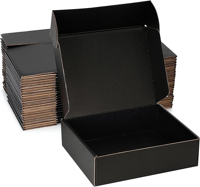 Small Shipping Boxes 12x8x2 Inch (25 Pack) - Sturdy Black Corrugated Cardboard Boxes for Small Business, Ecommerce, Mailing & Packaging | Recyclable Gift & Storage Boxes by DUZCLI