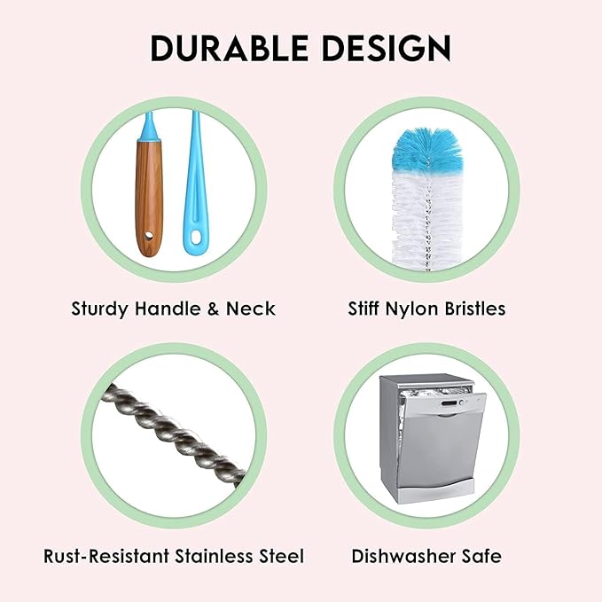 Turbo Microfiber Bottle Brush Cleaner Pack - Set of 5 Bottle Brushes for Cleaning Baby Bottles, Water Bottles, Tumblers, Wine Decanters, Flask, Bong, Vase Cleaner - One Straw Cleaner Brush - Image 6