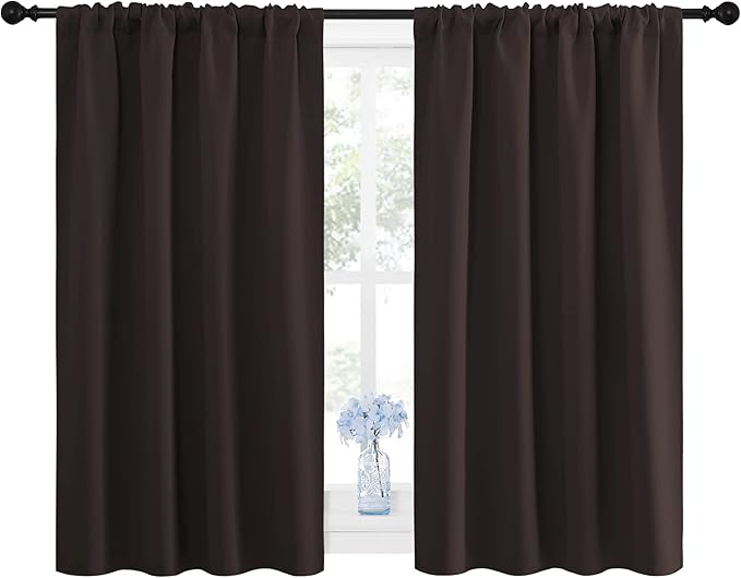 NICETOWN Blackout Curtain Panels 45 inches Long - Noise Reducing Thermal Insulated Solid Rod Pocket Window Drapes/Draperies for Kids Room (Toffee Brown, 1 Pair, 42 inches by 45 Inch) - Image 2