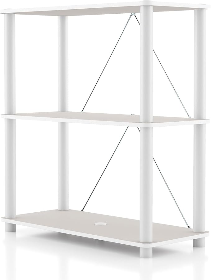 Homes: Inside + Out Apexa Modern 3-Tier Wide Shelving Units, Collectibles Display Shelves, Easy Assembly Standing Shelf, Home Storage Organizer for Living Room, Bedroom, Office, Taupe Grey by HOMESInsideOut