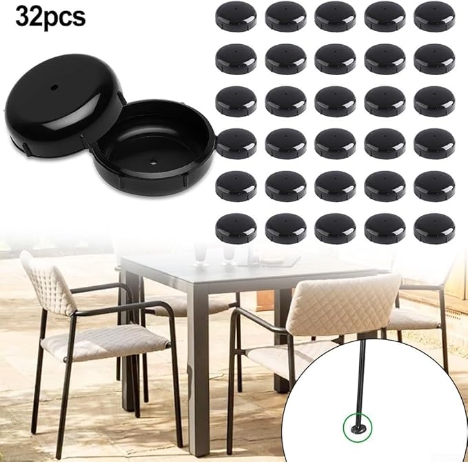 .-Inch Black Plastic Leg Glides for Wrought Iron Patio Furniture – 32-Pack Outdoor Chair Foot Protectors with Moisture- Holes - Image 4