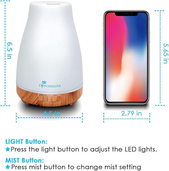 300ML Diffuser Essential Oil Diffuser Remote Control Aromatherapy Diffuser Mist Humidifiers with 7 Color LED Lights for Bedroom Office House Kitchen Yoga - Image 4