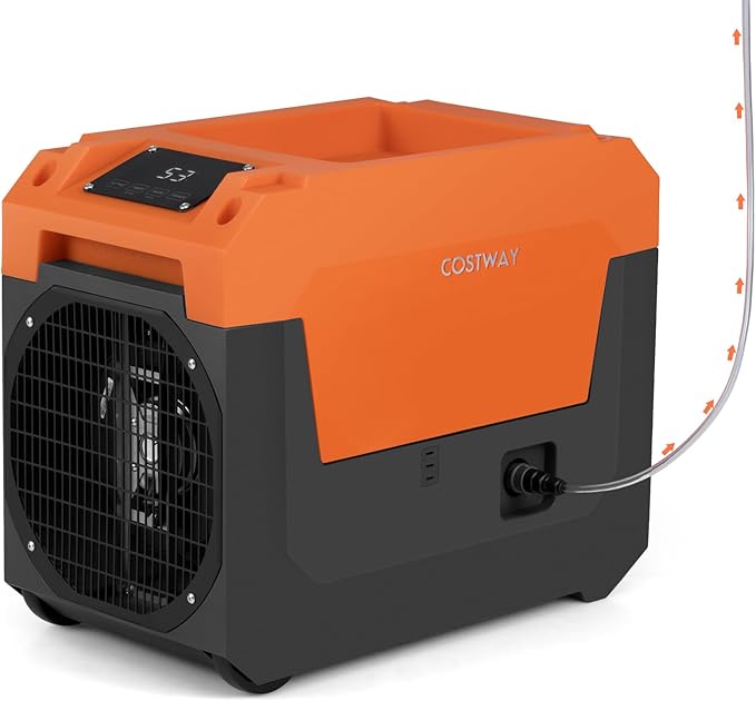 COSTWAY 140 Pints Commercial Dehumidifier with Pump, Portable Industrial Dehumidifier with Drain Hose for Basements, Job Sites, Water Damage Restoration (Orange) by COSTWAY