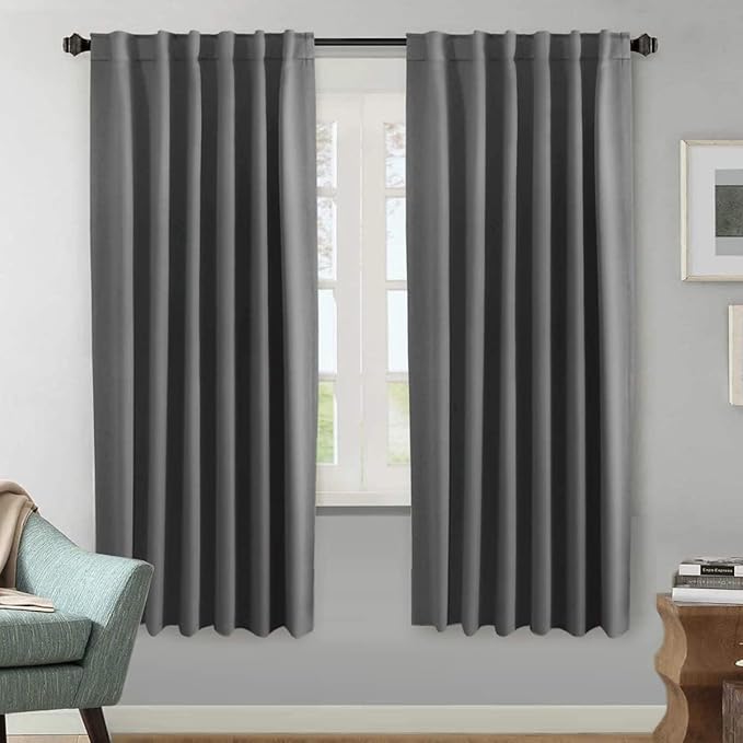 H.VERSAILTEX Blackout Curtains Thermal Insulated Window Treatment Panels Room Darkening Blackout Drapes for Living Room Back Tab/Rod Pocket Bedroom Draperies, 52 x 72 Inch, Bluish Gray, 2 Panels by HVERSAILTEX