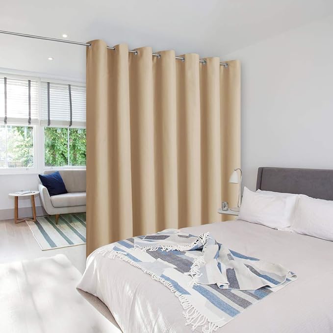 NICETOWN Wall to Wall Room Dividers Curtain for Patio Sliding Door, Insulated Blackout Blind, Extra Wide Curtain for Studio/Villa/Hall/Parlor (Biscotti Beige, 1 Piece, 8.3ft Width x 7ft Length) by NICETOWN