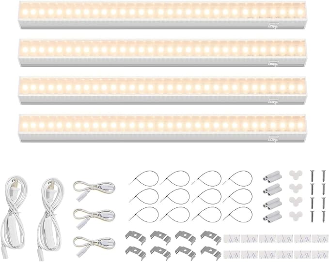 Barrina Grow Lights for Indoor Plants, Full Spectrum Sunlight, 1FT White Cover Plant Growing Lamp, LED Grow Light Bulbs, T5 Grow Light Strip, Plug and Play, Yellow, 4-Pack by Barrina