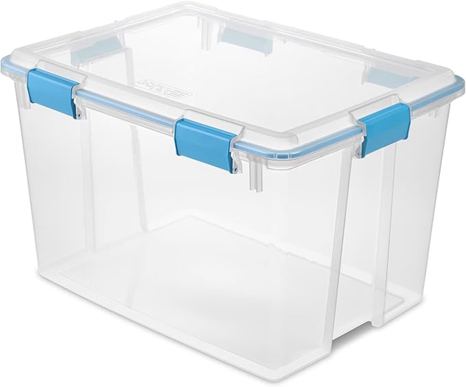 80 Quart Gasket Box, Weather-Resistant Large Clear Storage Bin with Latch Lid, Blue by Unknown