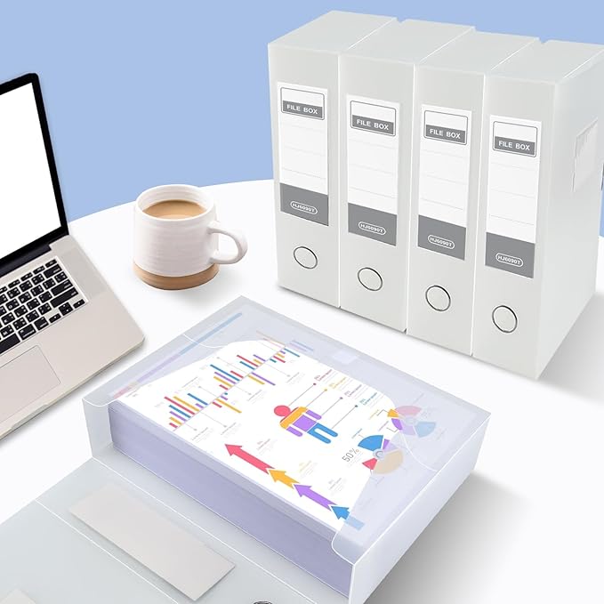 HUA JIE A4 Storage File Boxes Plastic Archives Cases with Lid, File Folder Organizer Document Filing Box for office,31×7.5×23.5 cm, Transparent(Pack of 6) - Image 6