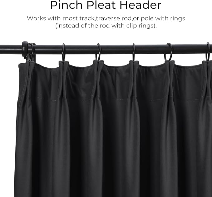 TWOPAGES Luxury Velvet Curtain Pinch Pleated Black Curtain 108 inch Long Thermal Insulated Blackout Drapes for Bedroom Living Room Indoor Window (1 Panel,Black,100Wx108L) - Image 2