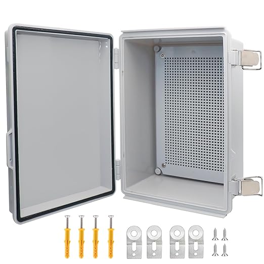 Electrical Box, Outdoor Waterproof Box IP67 Junction Box with Mounting Plate,ABS Plastic Project Box Power Cord Enclosure Grey 11" Dx7.5 Wx5.1 H by LuSumtly