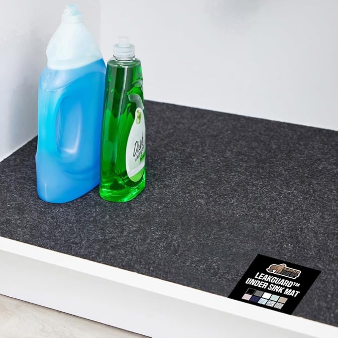 GORILLA GRIP LeakGuard Non-Adhesive Under Sink Mat for Kitchen Cabinet, 24x40, Waterproof Quick Dry Shelf Liner, Durable Absorbent Felt Mats for Bathroom Sinks, Cabinets, Dresser, Easy Trim, Charcoal by GorillaGrip