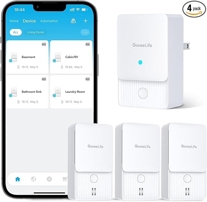 GoveeLife Premium Smart Water Leak Detector 2 with 1968ft Ultra-Long Range, WiFi Water Sensor with SMS/Email/APP Push and Sound Alarm, 5-Year Battery Life, Suitable for Home, Basement, Kitchen, 3 Pack by GoveeLife