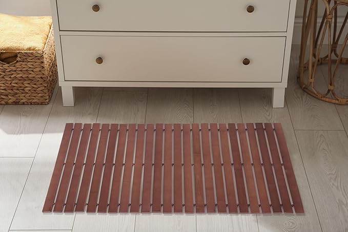Bamboo Bath Mat Bathroom Rugs Floor Wood Shower Bathtub Waterproof Non Slip Accessories 16x24 Inch Easy to Clean, Walnut Bamboo, 1 pc - Image 6