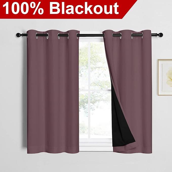 NICETOWN Dry Rose 100% Blackout Curtains 45 inches Long, 2 Thick Layers Completely Blackout Window Treatment Thermal Insulated Lined Drapes for Small Window (1 Pair, 42 inches Width Each Panel) - Image 2