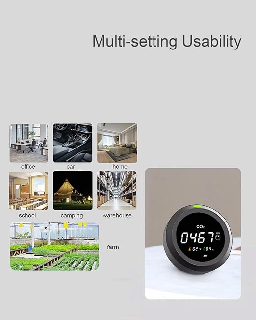 Portable CO2 Detector, High-Precision NDIR Sensor Meter, Indoor CO2 Monitor, Test Range 400-5000 ppm, 24-Hour Runtime Li-Battery, Carbon Dioxide Detector for Home, Car, Grow Tents, Travel - Image 8