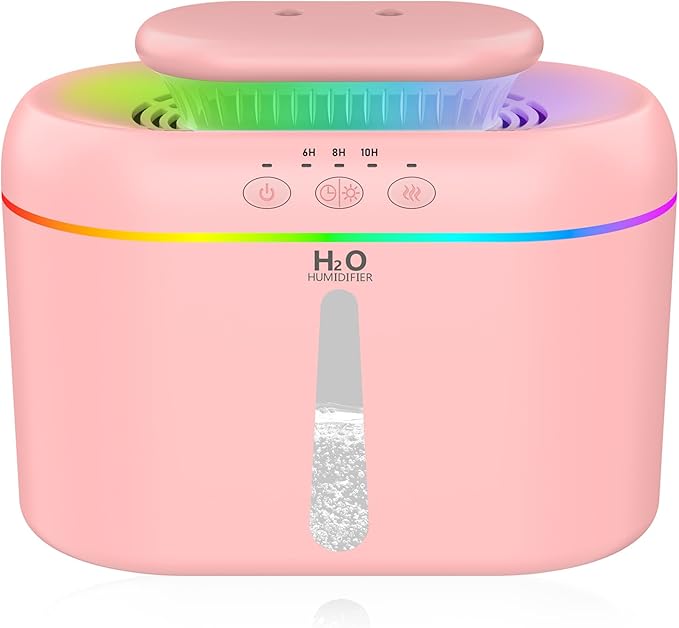 2L humidifiers for bedroom Room Home Ultra-Quiet 28 dB Quiet Supersized Cool Mist Air Humidifier for Baby Nursery，Dual Nozzie，Easy to Clean & Fill, 7 Color NightLight (Light Pink) by Lisacool