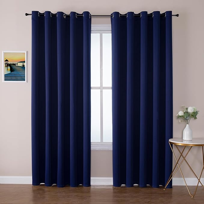 ChrisDowa Blackout Curtains 70 inches Wide for Bedroom - 2 Panels Set Extra Wide Grommet Thermal Insulated Room Darkening Curtains for Living Room (Navy Blue, 70 x 84 Inch) by ChrisDowa