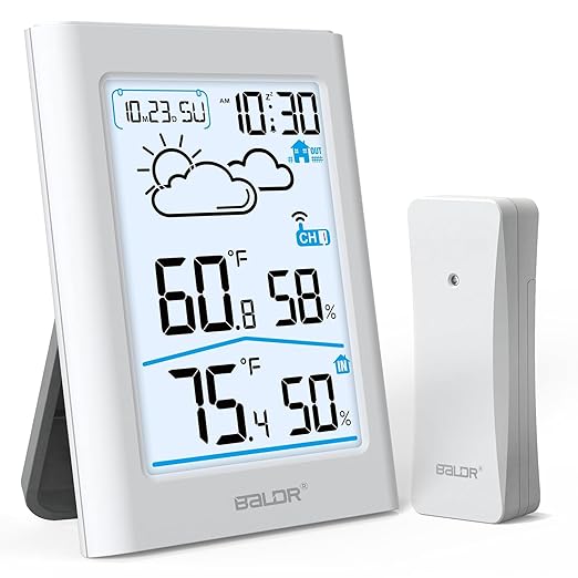 BALDR Indoor Outdoor Thermometer Wireless with Clock, Battery Powered Weather Station Indoor Outdoor, Portable Outside Temperature Monitor for Home Patio by BaldrInc