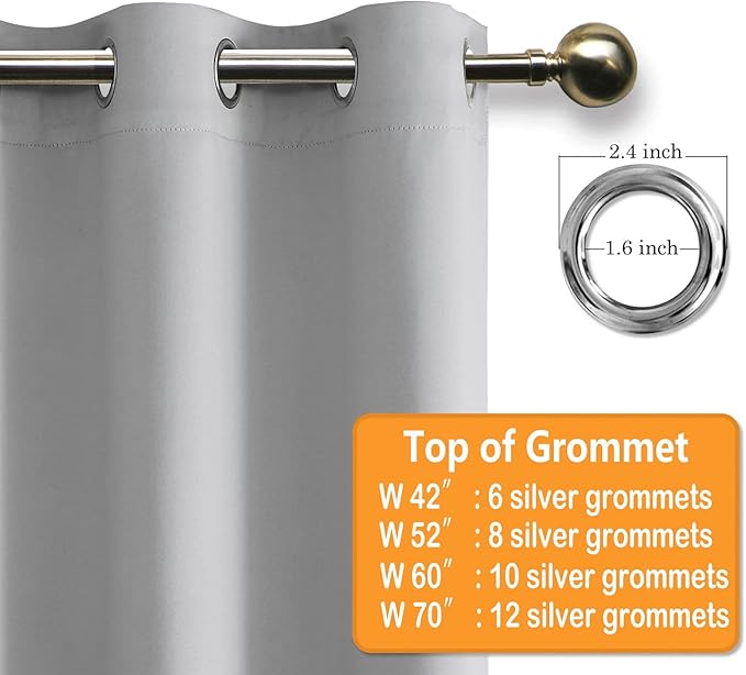 Hiasan Blackout Curtains for Bedroom - Thermal Insulated & Light Blocking Window Curtains for Living Room/Kids Room, 2 Drape Panels Sewn with Tiebacks, Silver Grey, 52 x 45 Inch - Image 6