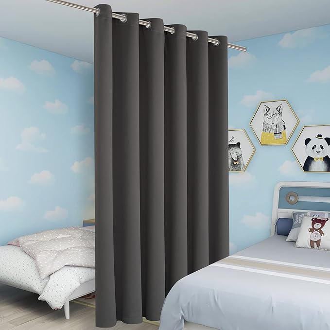 BONZER Room Divider Curtain Total Privacy Wall Grommet Thermal Insulated Wide Blackout Curtains for Bedroom Living Room, 84L x 70W Inch (7L x 5.8W ft), 1 Panel, Dark Grey - Image 5