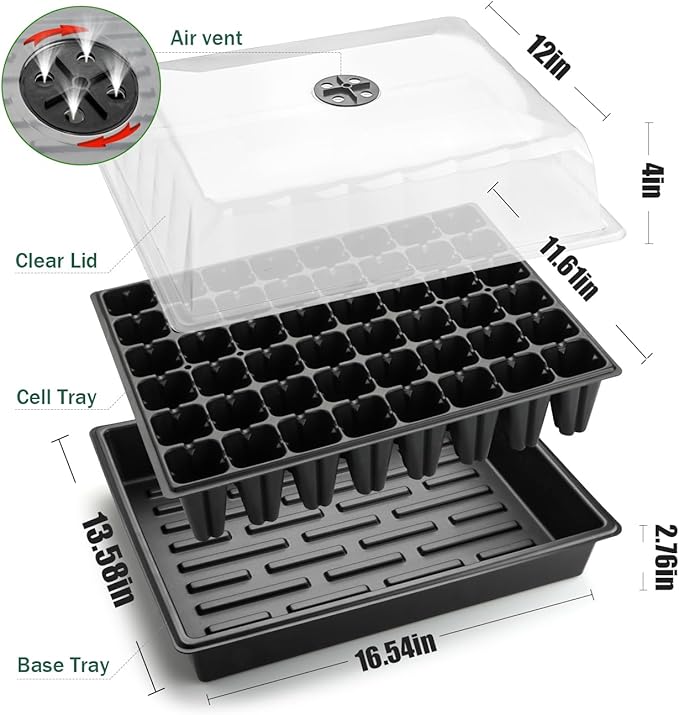 5-Pack No Drip Seed Starter Trays with 4" Humidity Dome - 240 Cells Deep Root Plug Trays, 2.76" Depth for Strong Roots Perfect for Vegetables, Herbs, Flowers & Plant Propagation, Gardening Supplies - Image 7